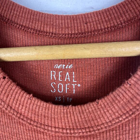 Aerie Real Soft Babydoll Tee Size XS Rust Orange - Picture 2 of 5